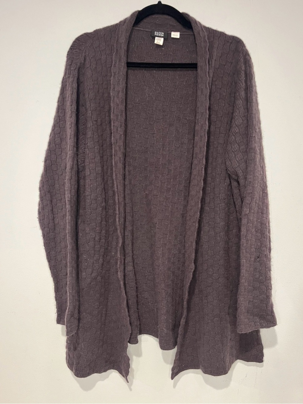Eileen Fisher Mauve Open-Front Cable Knit Lambswool Cashmere Blend Cardigan 1X